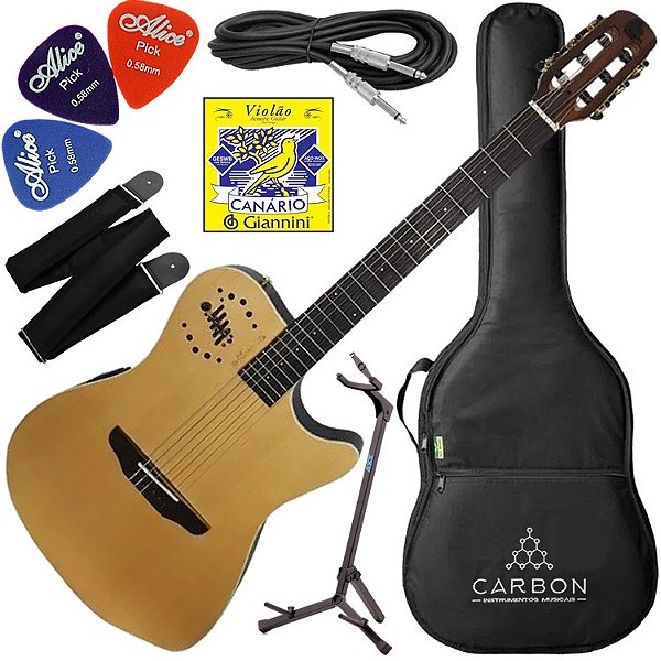 Kit Violão Marquês VN-12 Flat Nylon Elétrico Natural