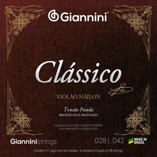 Encordoamento Violão Nylon 6 cordas Giannini Clássico Bronze 65/35 GENWPA Pesada