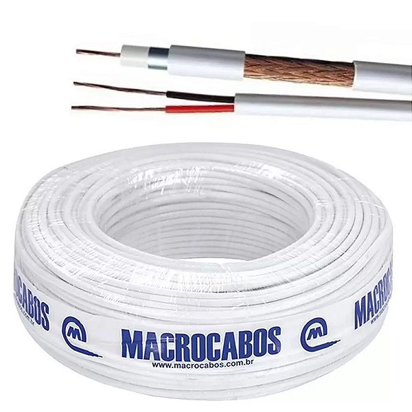 Cabo Coaxial 06 RG6 75OHMS 67% Malha Branco Rolo 100 Metros Macrocabos