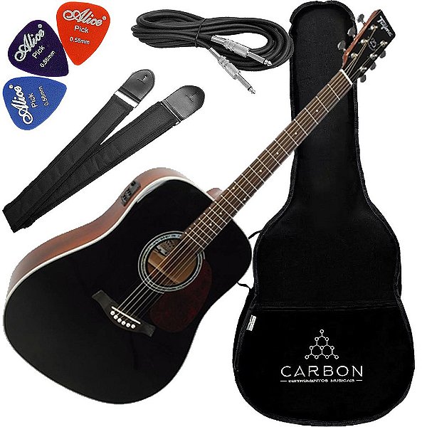 Violão Tagima Eletrico Woodstock Tw-25 Folk - Preto Brilhante + Vx01