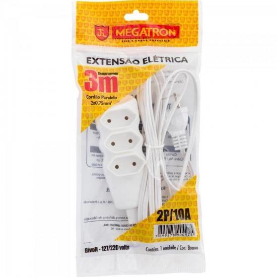 Extensão Tripla 2 X 0,75 X 3,0M Branca MEGATRON
