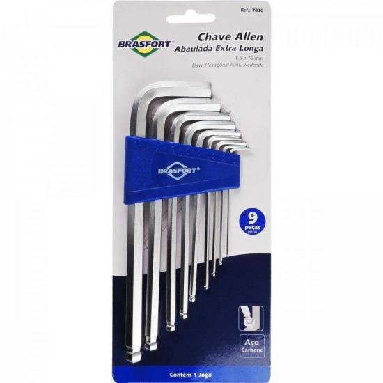 Kit de Chaves Hexagonais Abaula Longa Com 9 Peças de 1.5 a 6mm Brasfort