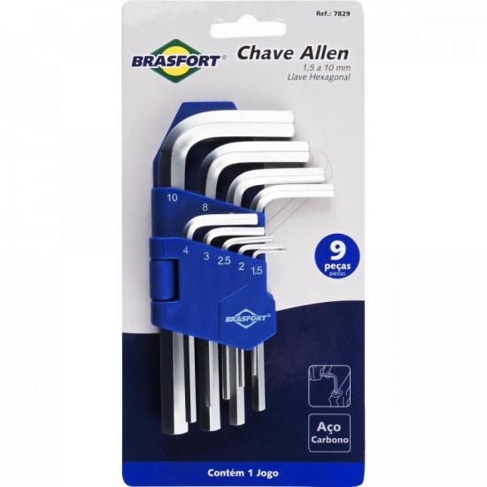 Kit de Chaves Hexagonais Com 9 Peças de 1.5 a 10mm Brasfort