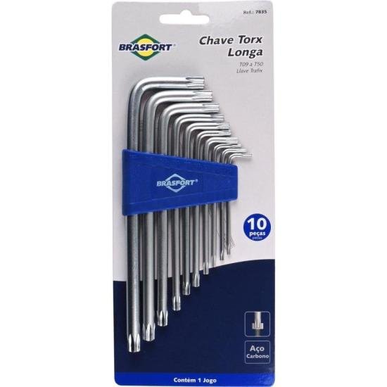 Kit de Chaves Hexalobular Longas Com 10 Peças T10 a T40 Brasfort