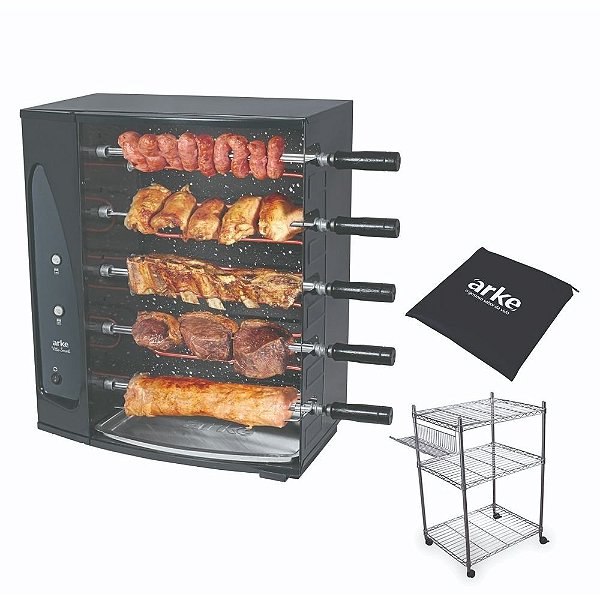 Kit Com Assador Vitta Smart 05 127v + Capa E Carrinho Churrasco- Arke