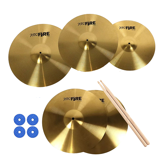 Kit Pratos 14 Chimbal 16 18 E 20 + Baqueta + Feltro Dourado-Escuro Profire