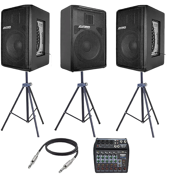 Kit Caixa De Som Ativa Passiva Datrel At12.250 500w Rms + 3 Tripés