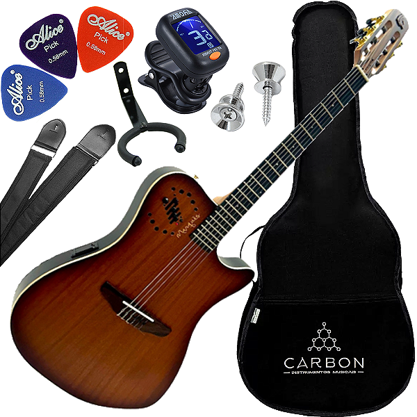 Kit Violão Eletroacústico Marquês VN-12 Flat Nylon Castanho VX04