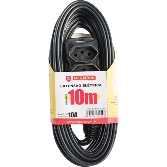 Extensão Tripla Megatron 3 X 0,75 X 10,0M Preta - Alta Qualidade e Durabilidade