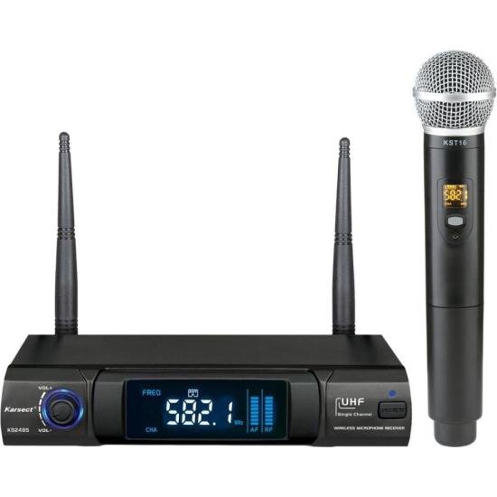 Microfone Sem Fio Karsect KS248SM Single Preto - Qualidade de Som Profissional e Conectividade Sem Fios