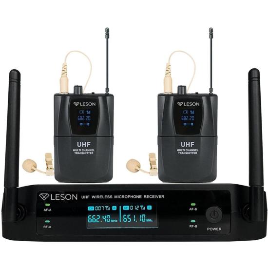 Sistema de Microfone Duplo Sem Fio Leson LS962 Preto - Qualidade de Som Profissional e Conexão Estável