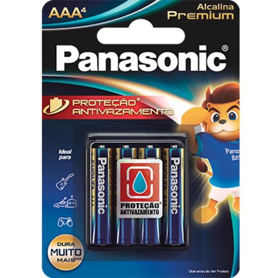 Pilha Alcalina 1,5V AAA LR03 Premium Panasonic - Pacote com 4 Pilhas
