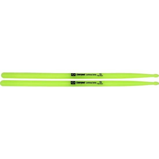 Baqueta Neon Verde 7A Luminous Fiber para Bateria - Liverpool - Par de 2 Unidades