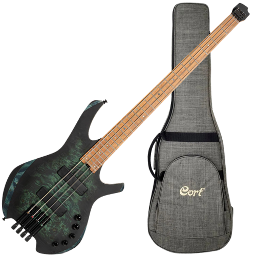 Contrabaixo Cort Space4 SDG Star Dust Green Headless 4 Cordas com Captadores Bartolini e Bag