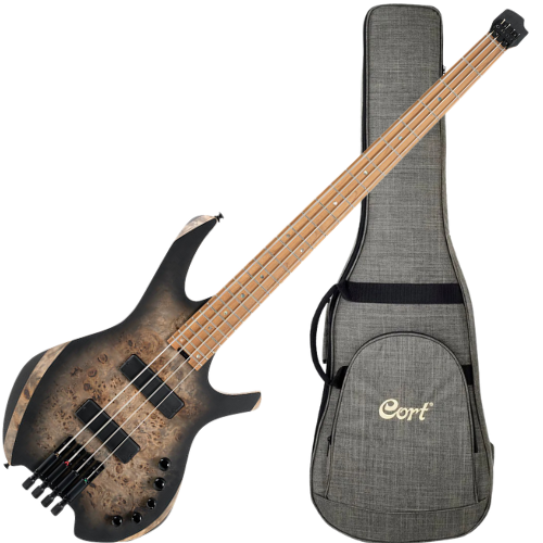 Contrabaixo Cort Space4 SDB Star Dust Black Headless 4 Cordas com Captadores Bartolini e Bag