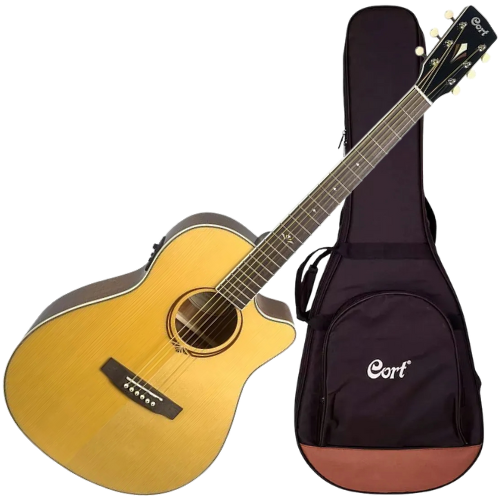 Violão Eletroacústico Cort MJ MFDX Natural Mini Jumbo com Capa
