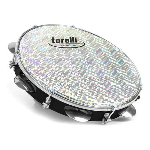 Pandeiro 10" Torelli TP308PR Preto com Pele Holográfica e Aro Inox
