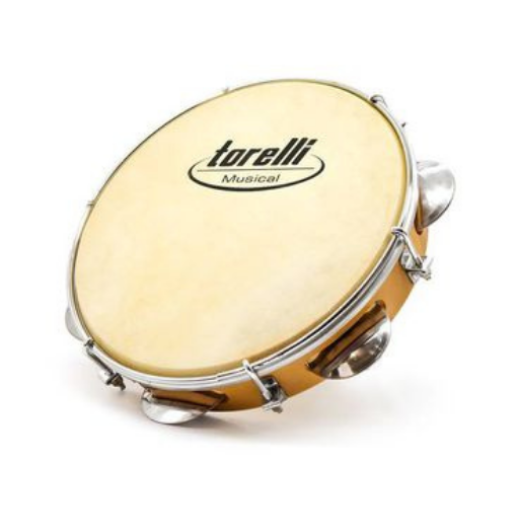 Pandeiro 8" Torelli TP800 com Pele Animal e Platinelas Inox