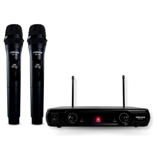 Sistema de Microfone Sem Fio Duplo Devox DX-158 VHF com 2 Canais