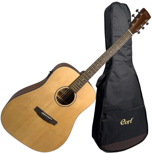 Violão Cort Earth 60F OP Eletroacústico Dreadnought com Tampo Sólido e Fishman Presys I + Bag