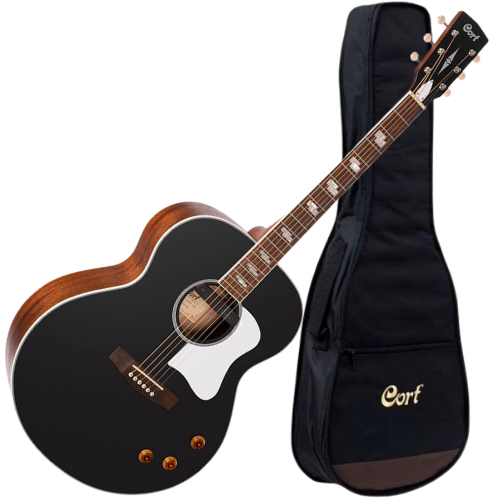 Violão Eletroacústico Cort CJ Retro VBM Vintage Black Matte Jumbo Com Bag