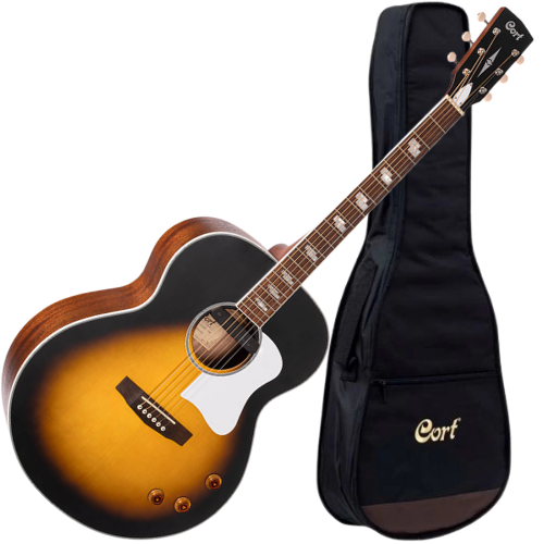 Violão Eletroacústico Cort CJ Retro VSM Vintage Sunburst Matte Jumbo Com Bag