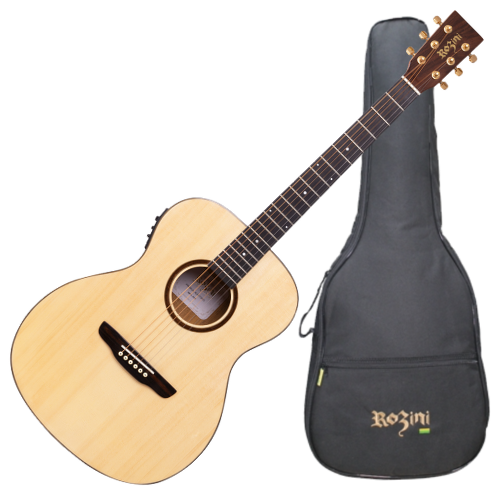 Violão Rozini Premium RX220.AT.N.LP Auditório Eletroacústico Natural com Tampo Maciço e Bag