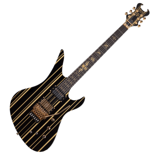 Guitarra Schecter Synyster Custom-S Black with Gold Stripes com Sustainiac e Floyd Rose