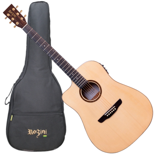 Violão Eletroacústico Rozini Premium Folk RX320.AT.N.CT.LP Natural Canhoto com Tampo Maciço Spruce e Captação Fishman Presys+