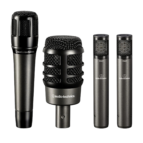 Kit de Microfones para Bateria Audio-Technica ATM-DRUM4 - Pack Profissional com 4 Mics para Kick, Snare e Overheads - Série Artist