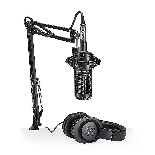 Kit Microfone Audio-Technica AT2035PK Cardióide com Headphone ATH-M20x e Braço Articulado