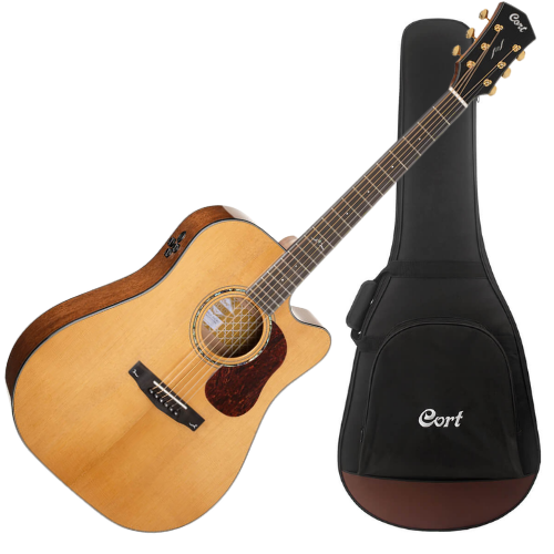 Violão Eletroacústico Cort Gold-DC6 NAT Natural Gloss Dreadnought Aço com Tampo Sitka Spruce e Bag