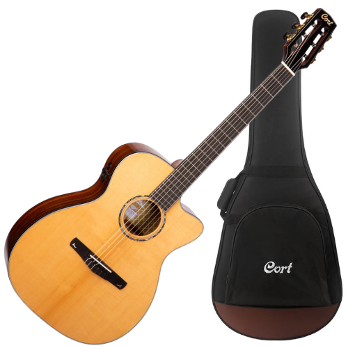 Violão Eletroacústico Cort Gold-OC8 NAT Natural Gloss OM Nylon com Engelmann Spruce e Fishman Flex Blend e Bag