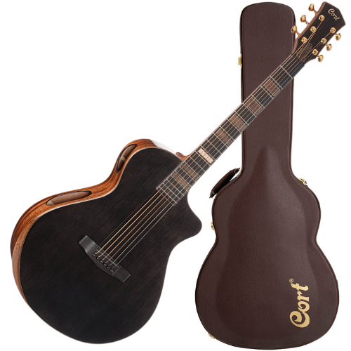 Violão Eletroacústico Cort Modern Black TBK Trans Black Gloss Modern Concert com Master Grade European Spruce e Fishman Matrix Infinity VT e Case
