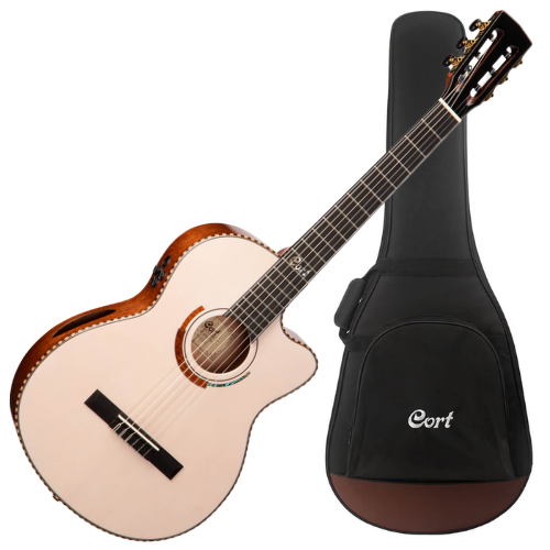 Violão Eletroacústico Cort Sol Encanto WBL White Blonde Gloss Clássico Nylon com Engelmann Spruce e Fishman Flex Blend e Bag