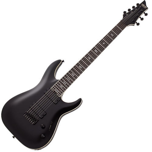 Guitarra Schecter C-7 SLS Elite Evil Twin SHC Satin Black 7 Cordas com Captadores Fishman Fluence Modern e Ponte Hipshot Hardtail
