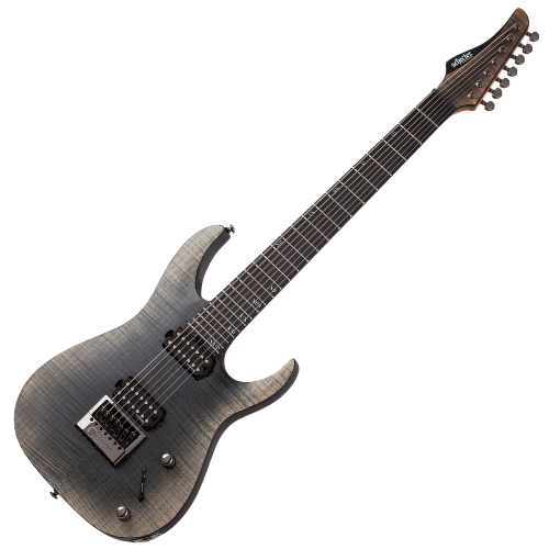 Guitarra Schecter Banshee Mach-7 Evertune FOB Fallout Burst 7 Cordas com Captadores Schecter USA Pasadena e Pasadena Plus HH e Ponte Evertune F Model