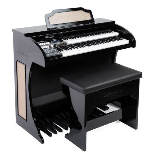 Órgão Digital Acordes AC450 Preto Alto Brilho com Teclados Waterfall, Drawbars Configuráveis, 128 Timbres GM e Pedaleira de 20 Notas