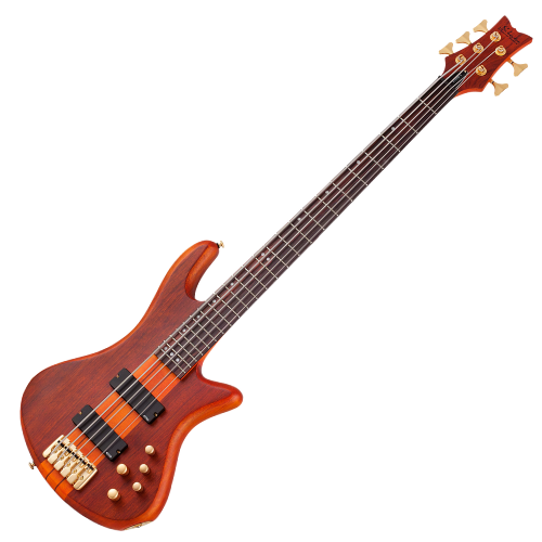 Contrabaixo Schecter Stiletto Studio-5 HSN Honey Satin com Captadores EMG 40HZ e Ponte Schecter Custom Bass String-Thru 2720