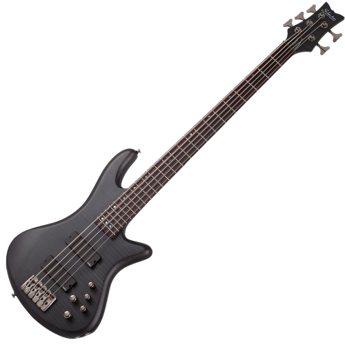 Contrabaixo Schecter Stiletto Studio-5 STBLS See-Thru Black Satin com Captadores EMG 40HZ e Ponte Schecter Custom Bass String-Thru 2721