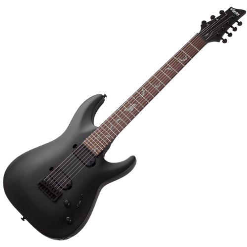 Guitarra Schecter Damien-7 SBK Satin Black com Captadores Schecter Diamond Active HB-105S e Ponte Schecter Custom Hardtail 2472