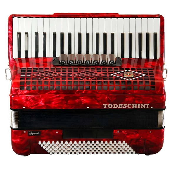 Acordeon 120 Baixos Todeschini Vermelha 41 Teclas com Bag