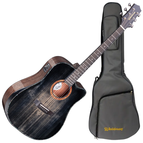 Violão Eletroacústico Aço Waldman DCEX-1841 BKB Abadia Black Burst com Tampo Sólido e Bag
