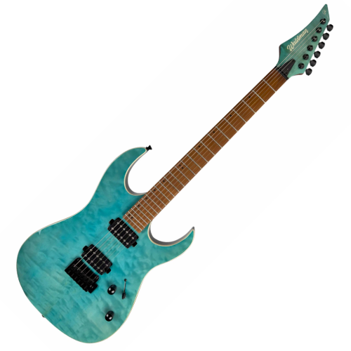 Guitarra Waldman WIGR220 QAQ Quilted Aqua com Captadores HH Cerâmicos e Ponte Tremolo Semi-Flutuante 2 Pivôs Black