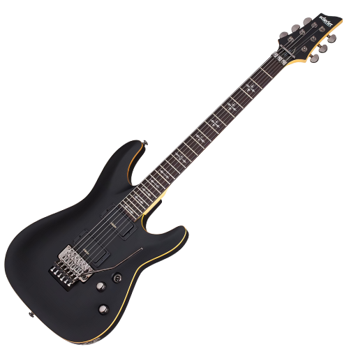Guitarra Schecter Demon-6 FR Aged Black Satin com Captadores Schecter Diamond Active HB-105S HH e Ponte Floyd Rose Special Series 3661