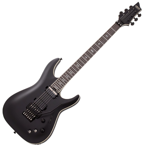 Guitarra Schecter C-1 FR-S SLS Elite Evil Twin Satin Black com Captadores Schecter USA Apocalypse-VI e Sustainiac e Ponte Floyd Rose 1500 Series 1348