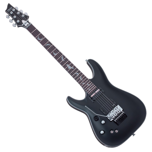 Guitarra Schecter Damien Platinum-6 FR-S LH Satin Black com Captadores Schecter Diamond Active HB-105S e Sustainiac e Ponte Floyd Rose Special Series 1190