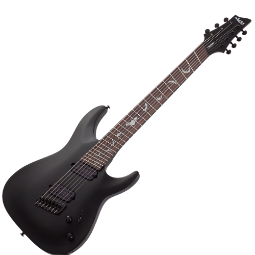 Guitarra Schecter Damien-7 Multiscale SBK Satin Black 7 Cordas com Captadores Schecter Diamond Heretic HH e Ponte Hipshot Hardtail 2476