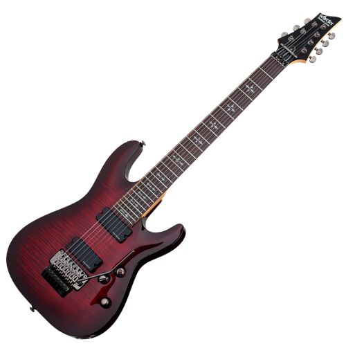 Guitarra Schecter Demon-7 FR Crimson Red Burst com Captadores Diamond Active HB-105S HH e Ponte Floyd Rose Special 3260