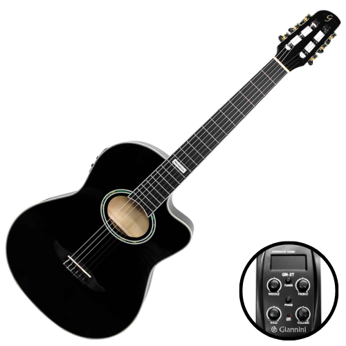 Violão Eletroacústico Náilon Giannini Performance GNF-3 CEQ BK Black com Equalizador GN-3T e Cutaway